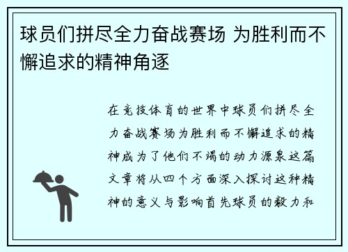 球员们拼尽全力奋战赛场 为胜利而不懈追求的精神角逐