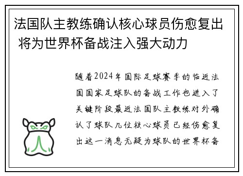 法国队主教练确认核心球员伤愈复出 将为世界杯备战注入强大动力